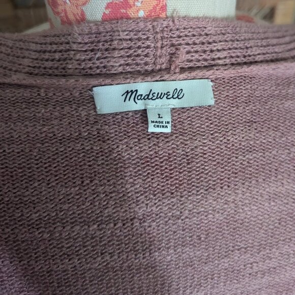 MADEWELL Postscript Linen Cotton Cardigan Sweater Dusty Pink - GUC Sz L - Picture 6 of 7